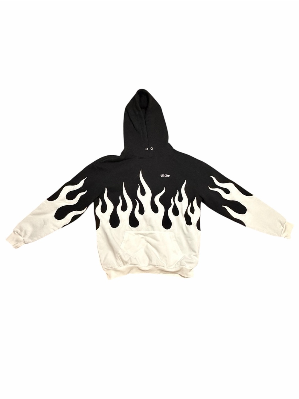 Kill Crew Flame Hoodie Black White Pullover Sweatshirt Streetwear Size M